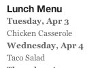 TM Lunch Menu screenshot 1